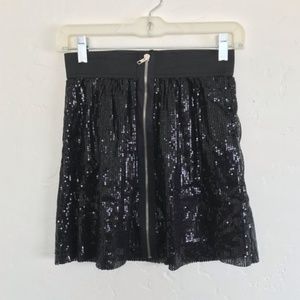 Pink Rose Black Sequined Exposed Zipper Mini Skirt
